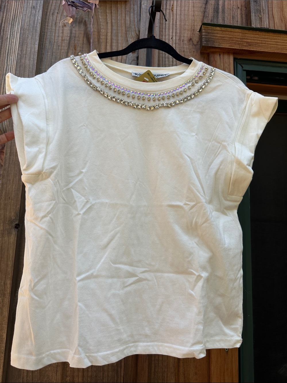 Embellished rhinestone Women's Short Sleeve Top by Rodeo Quincy Sz M